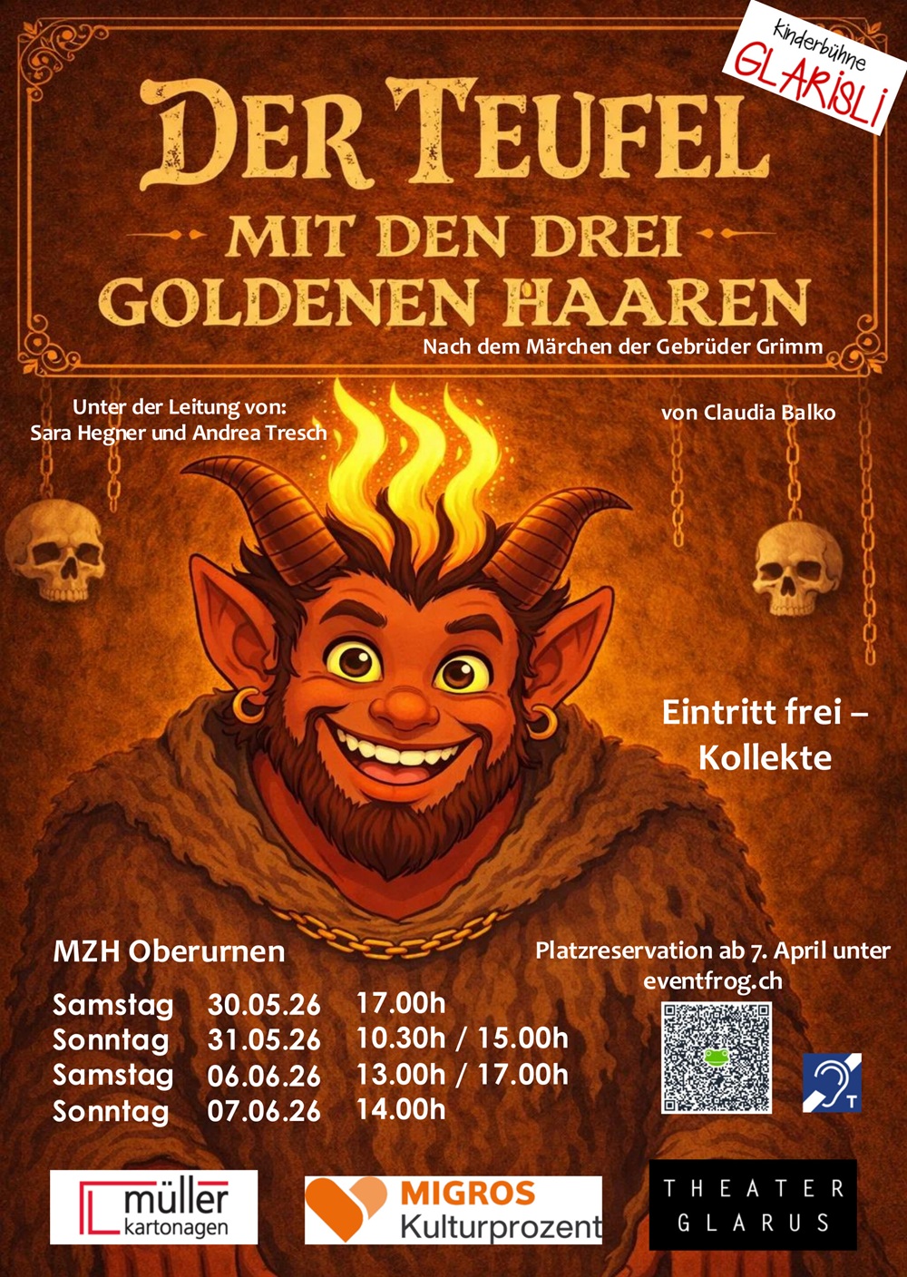 Plakat Kinderbuehne 2026: Der Teufel mit den drei goldenen Haaren